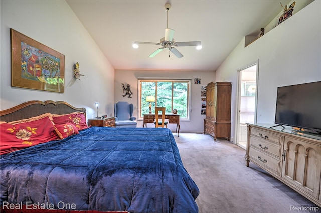 7071 Deerwood Trl Unit 28, West Bloomfield, MI 48323 - carpeted bedroom featuring vaulted ceiling and ceiling fan