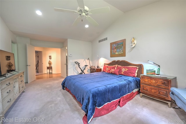 7071 Deerwood Trl Unit 28, West Bloomfield, MI 48323 - carpeted bedroom featuring vaulted ceiling, recessed lighting, and ceiling fan