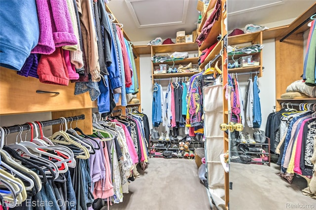 7071 Deerwood Trl Unit 28, West Bloomfield, MI 48323 - spacious closet featuring attic access and carpet flooring