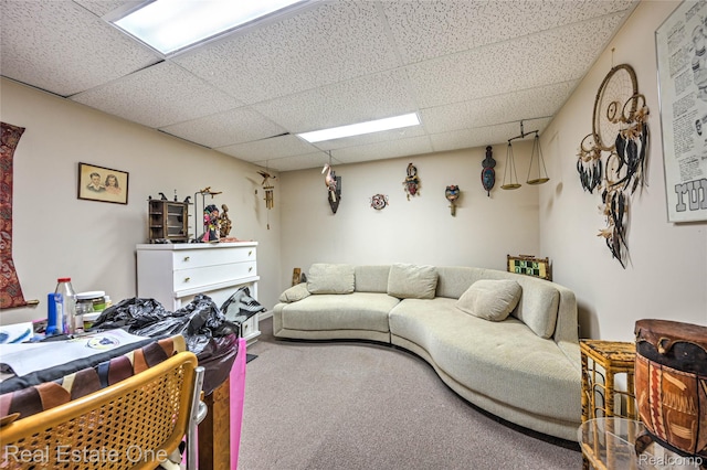 7071 Deerwood Trl Unit 28, West Bloomfield, MI 48323 - carpeted living area with a paneled ceiling