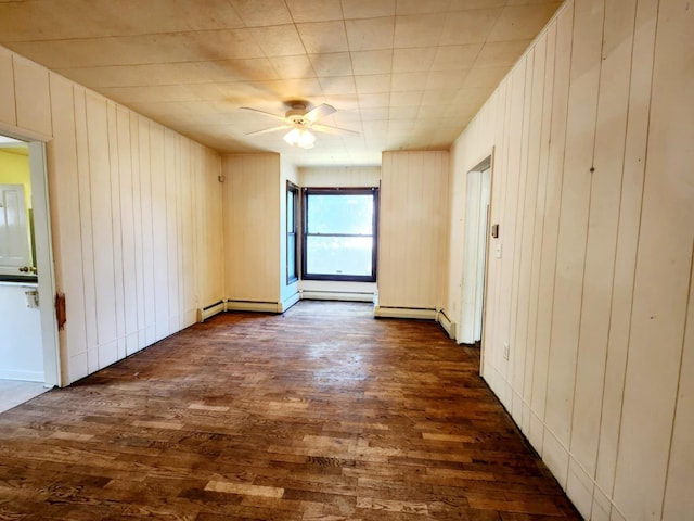 214 S Gorham St, Jackson, MI 49203 - empty room featuring dark wood finished floors, ceiling fan, and wood walls