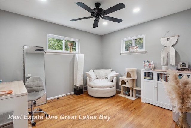 2270 Anderson Rd, Saginaw, MI 48603 - sitting room with healthy amount of natural light, light wood-style floors, recessed lighting, an office area, and a ceiling fan