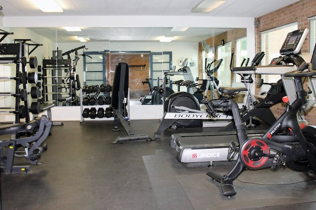 1265 S Maple Rd Unit 207, Ann Arbor, MI 48103 - exercise room featuring brick wall