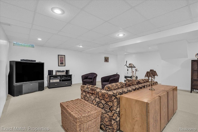 3742 Hearthstone Dr, Commerce Twp, MI 48382 - living room featuring light carpet, recessed lighting, and a drop ceiling