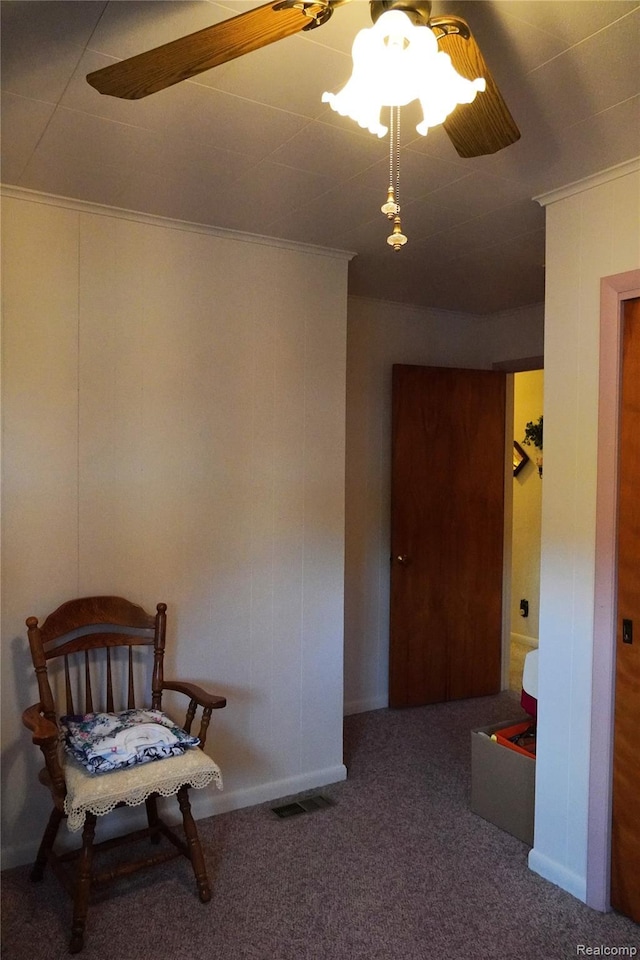 1295 Hadley Rd, Lapeer, MI 48446 - sitting room featuring ceiling fan, carpet, and crown molding