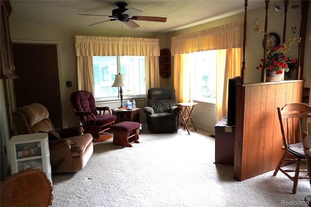 1295 Hadley Rd, Lapeer, MI 48446 - living area with carpet flooring and a ceiling fan