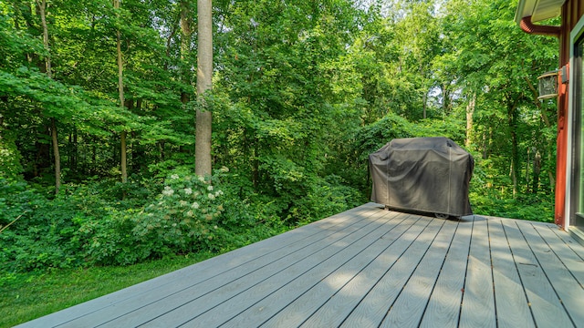 2816 Niles Buchanan Rd, Buchanan, MI 49107 - wooden deck with area for grilling and a forest view