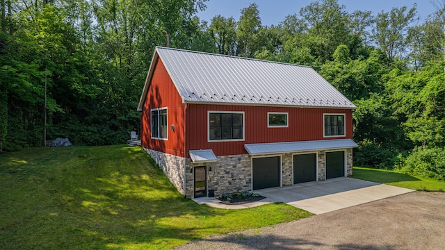 2816 Niles Buchanan Rd, Buchanan, MI 49107 - view of front of house with stone siding, driveway, and a front lawn