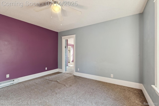 305 E 6th St, Monroe, MI 48161 - unfurnished room with carpet, a baseboard heating unit, and a ceiling fan