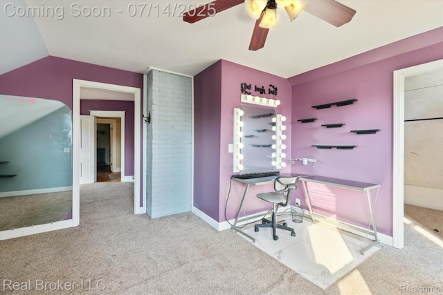 305 E 6th St, Monroe, MI 48161 - home office with a ceiling fan, vaulted ceiling, and carpet floors
