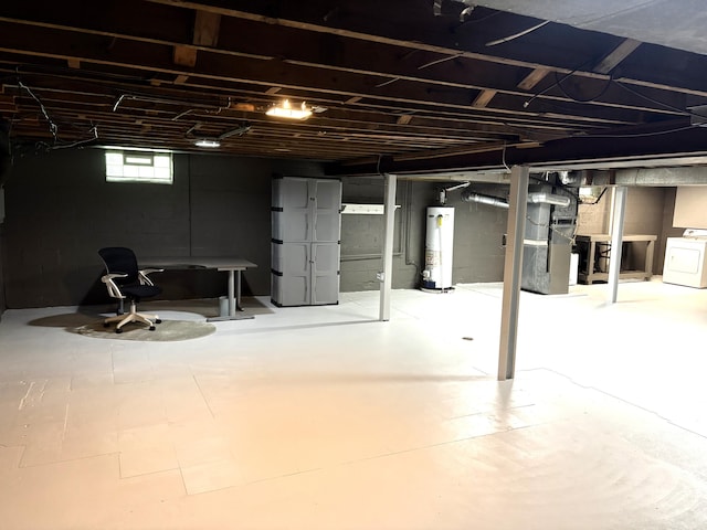 19061 Collinson Ave, Eastpointe, MI 48021 - basement featuring gas water heater, washer / dryer, and heating unit