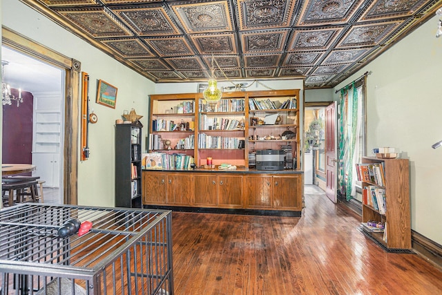 429 Portage Ave, Three Rivers, MI 49093 - office area with dark wood-style floors and an ornate ceiling
