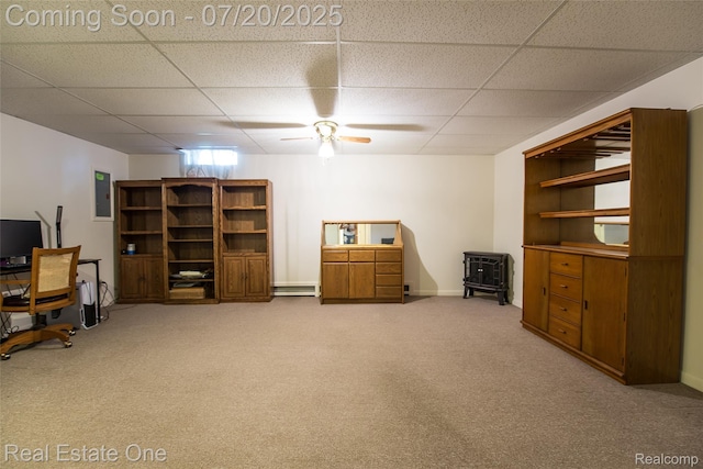 25104 Hamilton Ct Unit 4, South Lyon, MI 48178 - home office with a paneled ceiling, electric panel, carpet floors, and a baseboard heating unit