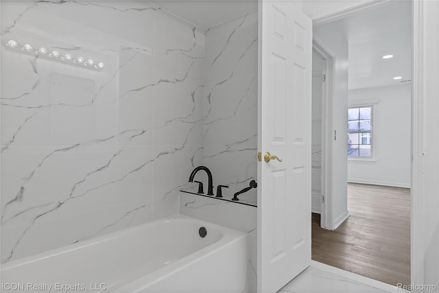 6614 Embers Ct, West Bloomfield, MI 48322 - full bathroom featuring a bath, recessed lighting, and wood finished floors