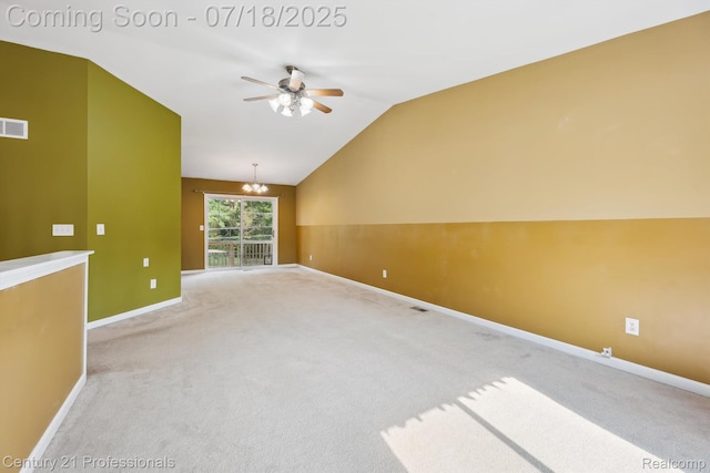 1605 N Hanlon St, Westland, MI 48185 - carpeted empty room with a ceiling fan, lofted ceiling, and a chandelier