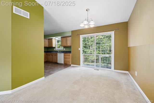1605 N Hanlon St, Westland, MI 48185 - unfurnished living room featuring carpet floors and a chandelier