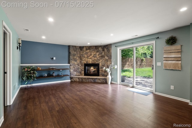 3290 Welch, Commerce Twp, MI 48390 - unfurnished living room featuring wood finished floors, a fireplace, and recessed lighting