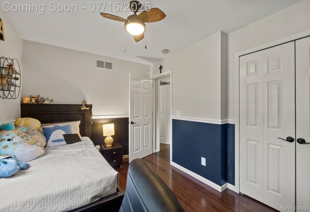 3290 Welch, Commerce Twp, MI 48390 - bedroom with wood finished floors, a closet, and a ceiling fan
