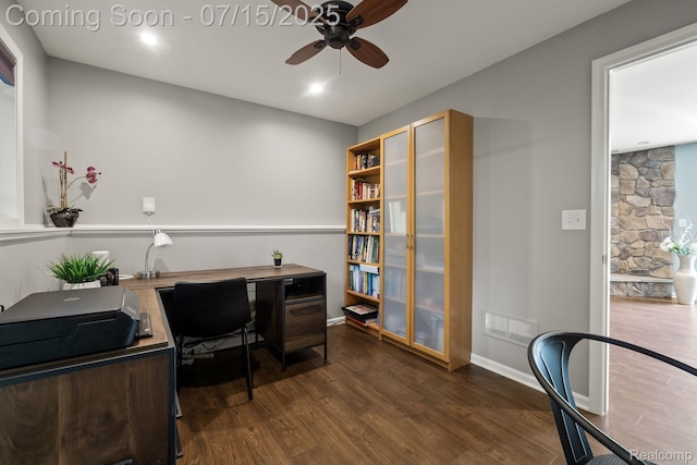 3290 Welch, Commerce Twp, MI 48390 - home office featuring ceiling fan and dark wood-style flooring