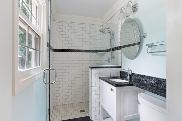 2113 Ridgeway Rd, Jackson, MI 49203 - full bathroom with crown molding, a shower stall, and vanity