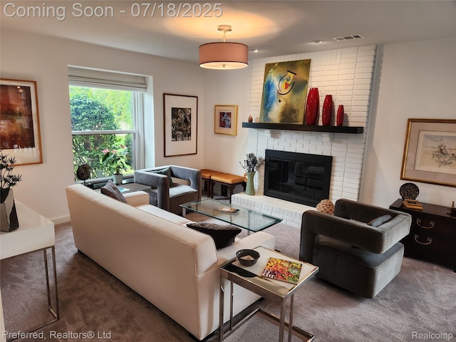 19370 W 11 Mile Rd, Lathrup Village, MI 48076 - carpeted living area featuring a brick fireplace
