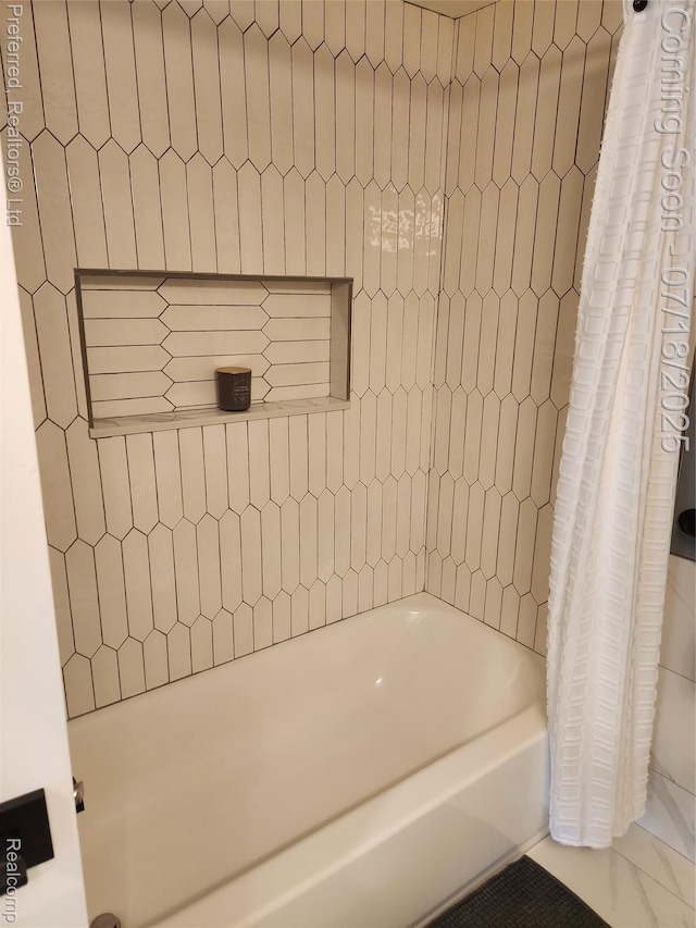 19370 W 11 Mile Rd, Lathrup Village, MI 48076 - full bathroom featuring shower / tub combo and marble look tiles