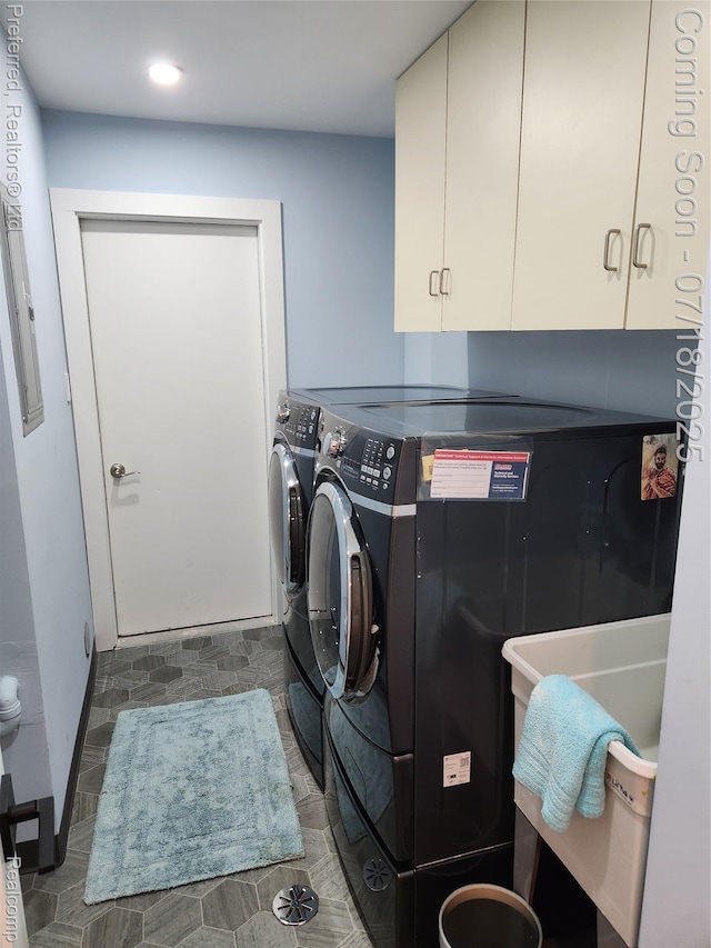 19370 W 11 Mile Rd, Lathrup Village, MI 48076 - laundry area featuring separate washer and dryer, cabinet space, and recessed lighting