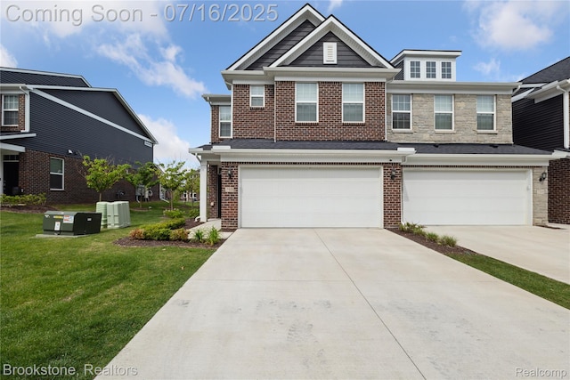 765 Hummingbird Dr, Rochester Hills, MI 48307 - view of front of property featuring concrete driveway, a front yard, a garage, and brick siding