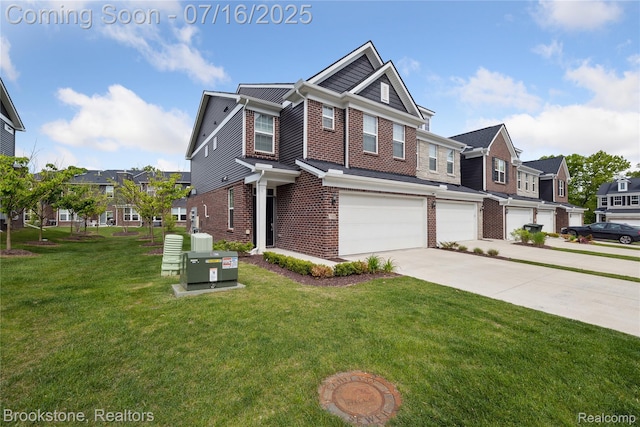 765 Hummingbird Dr, Rochester Hills, MI 48307 - view of front of property with brick siding, a residential view, a garage, driveway, and a front yard