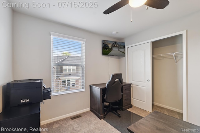 765 Hummingbird Dr, Rochester Hills, MI 48307 - home office featuring carpet floors and ceiling fan
