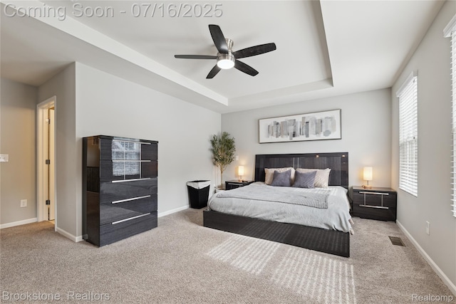 765 Hummingbird Dr, Rochester Hills, MI 48307 - carpeted bedroom with a tray ceiling and ceiling fan