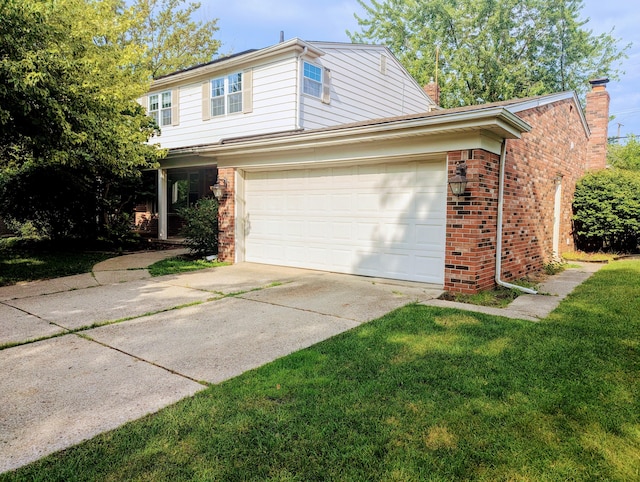 20519 Mauer St, Saint Clair Shores, MI 48080 - view of front of house with brick siding, a chimney, driveway, and a front yard