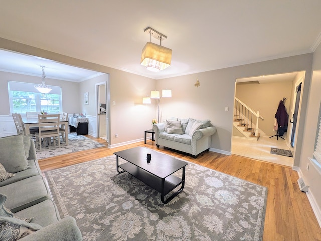 20519 Mauer St, Saint Clair Shores, MI 48080 - living area featuring wood finished floors, stairs, and crown molding