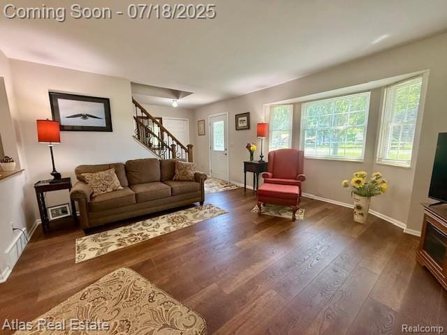 8354 Ridge Rd, Goodrich, MI 48438 - living room featuring stairs and wood finished floors