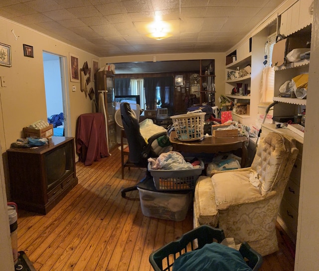 2062 Hatch Ave, Benton Harbor, MI 49022 - living area with hardwood / wood-style flooring and built in shelves