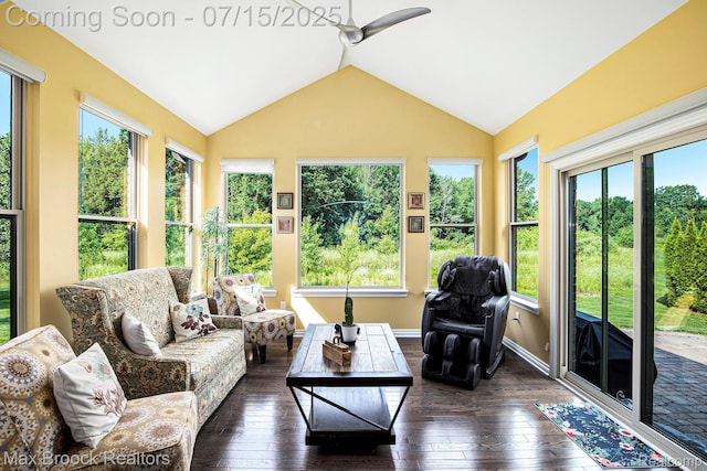 23395 Stoneleigh Ct, South Lyon, MI 48178 - sunroom featuring plenty of natural light, vaulted ceiling, hardwood / wood-style floors, and a wooden deck
