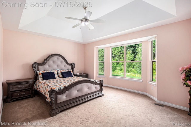 23395 Stoneleigh Ct, South Lyon, MI 48178 - bedroom featuring carpet flooring, a ceiling fan, and a raised ceiling