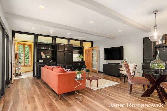 1055 San Lucia Dr SE, Grand Rapids, MI 49506 - living room with beam ceiling, light wood finished floors, and recessed lighting