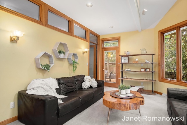 1055 San Lucia Dr SE, Grand Rapids, MI 49506 - living room with carpet floors, lofted ceiling, and recessed lighting