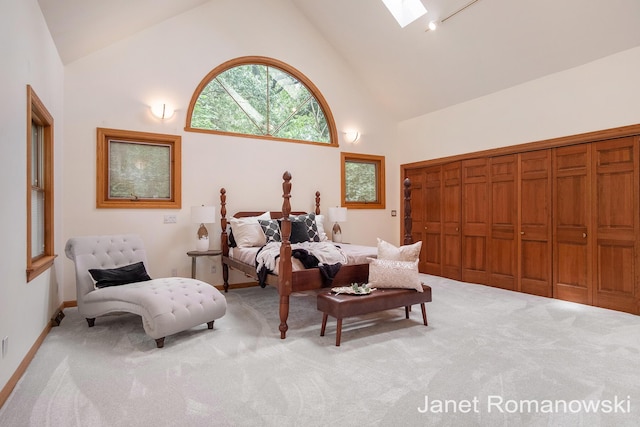 1055 San Lucia Dr SE, Grand Rapids, MI 49506 - living area featuring high vaulted ceiling, light carpet, and a skylight