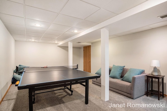 1055 San Lucia Dr SE, Grand Rapids, MI 49506 - game room featuring carpet, a paneled ceiling, and recessed lighting