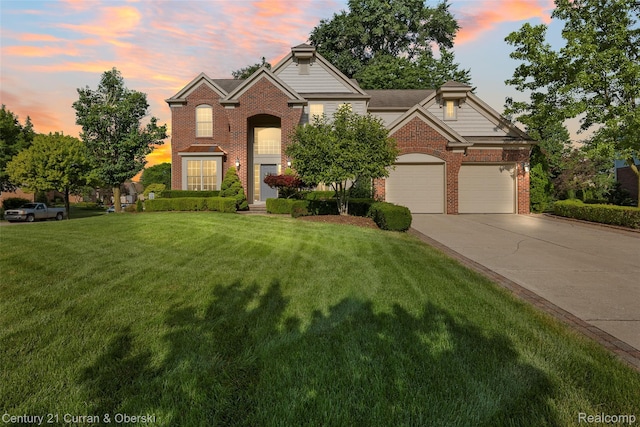 1760 Bedlington Ct, Rochester Hills, MI 48307 - traditional-style house featuring brick siding, concrete driveway, a yard, and a garage