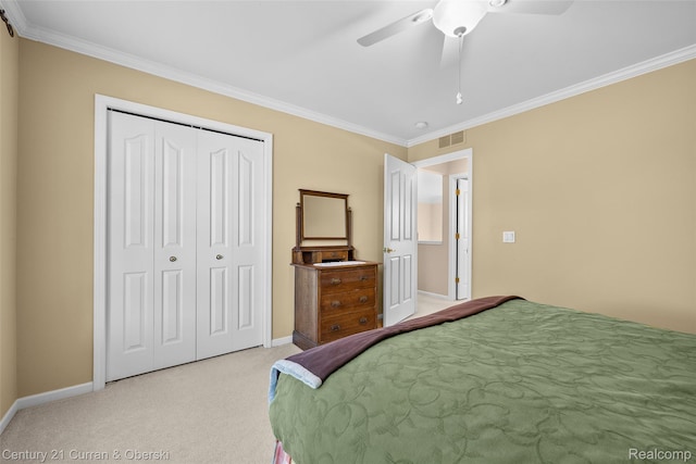 1760 Bedlington Ct, Rochester Hills, MI 48307 - bedroom featuring carpet, crown molding, a closet, and ceiling fan