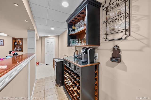1760 Bedlington Ct, Rochester Hills, MI 48307 - indoor dry bar featuring light tile patterned floors, recessed lighting, and light colored carpet