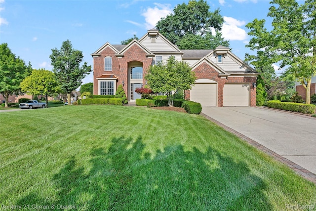 1760 Bedlington Ct, Rochester Hills, MI 48307 - traditional home with brick siding, concrete driveway, a front yard, and an attached garage
