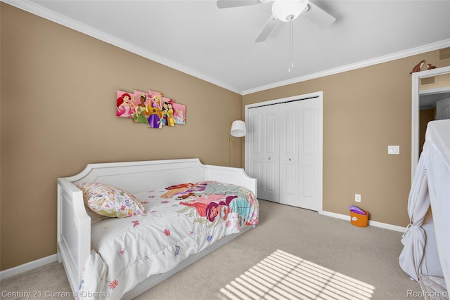 1760 Bedlington Ct, Rochester Hills, MI 48307 - carpeted bedroom featuring a closet, crown molding, and a ceiling fan