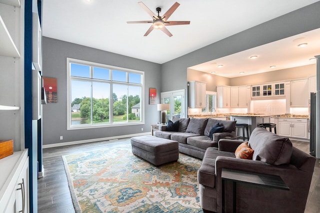 172 Bay Meadows Dr, Holland, MI 49424 - living room with a ceiling fan, wood finished floors, and recessed lighting