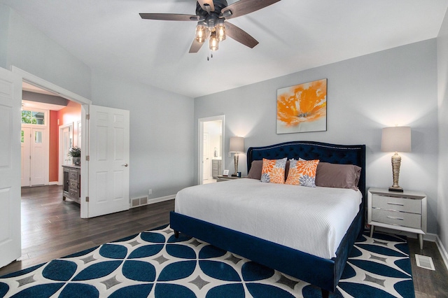 172 Bay Meadows Dr, Holland, MI 49424 - bedroom with wood finished floors, ensuite bathroom, and a ceiling fan