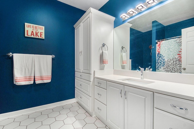 172 Bay Meadows Dr, Holland, MI 49424 - bathroom featuring vanity, tile patterned flooring, and a shower with shower curtain
