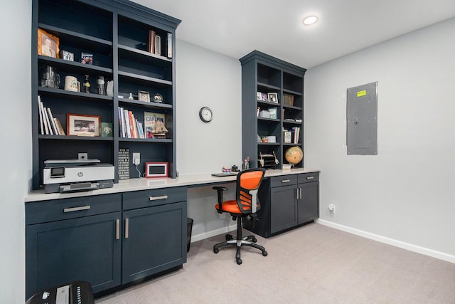172 Bay Meadows Dr, Holland, MI 49424 - office with electric panel, built in study area, and light carpet